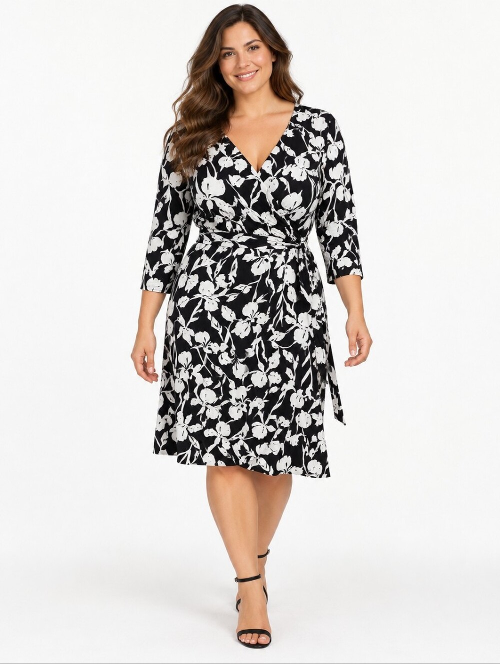 41 Hawthorn Black White Floral Faux Wrap Belted Dress XL